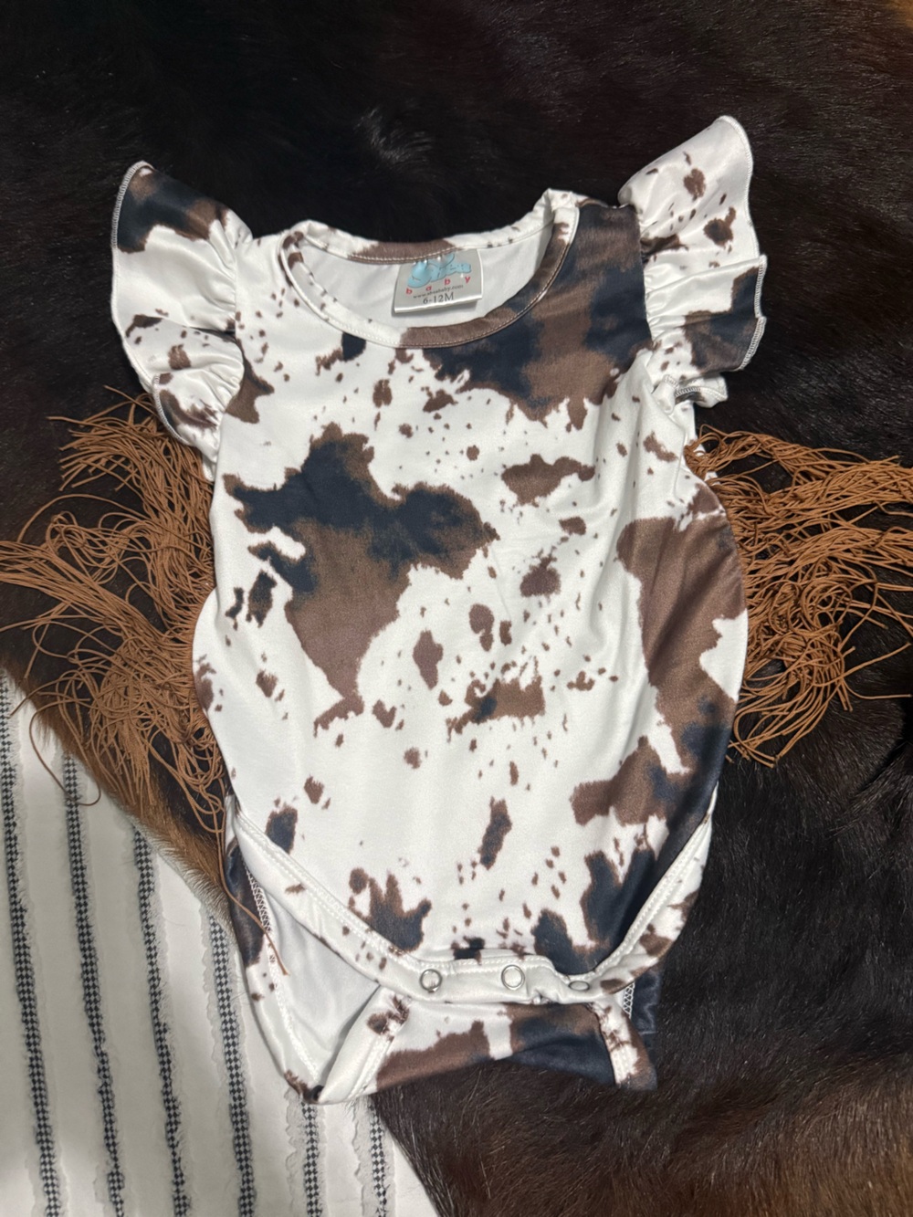 Cow Print Satin Top in White and Brown
